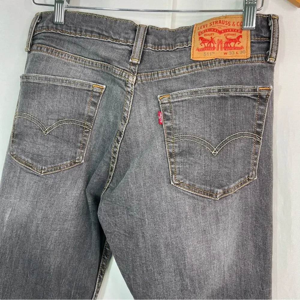 Levi’s 511 Black Charcoal Distressed Slim Fit Jean size W30 x L33